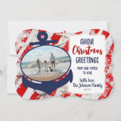 Rood & Blauw Nautisch Anker Kerst Wenskaart Feestdagenkaart (Voorkant)