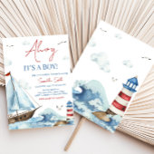 Rood Blauw Nautisch Baby shower Kaart