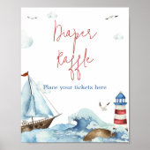 Rood Blauw Nautisch Baby shower Luier Raffle Poster (Voorkant)