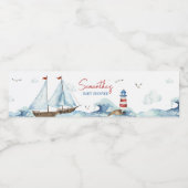 Rood Blauw Nautisch Baby shower Waterfles Etiket (Enkel label)