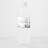Rood Blauw Nautisch Baby shower Waterfles Etiket (Voorkant)