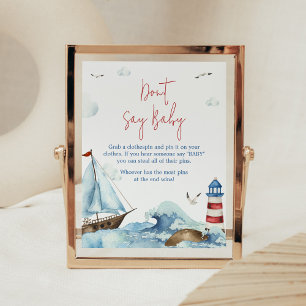 Rood Blauw Nautisch Baby shower Zeg geen Baby Poster