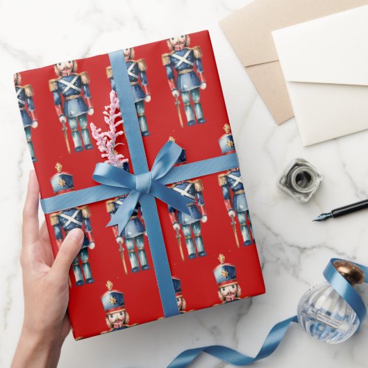 Rood & Blauw Notenkraker Kerstmis Cadeaupapier (Geschenken)