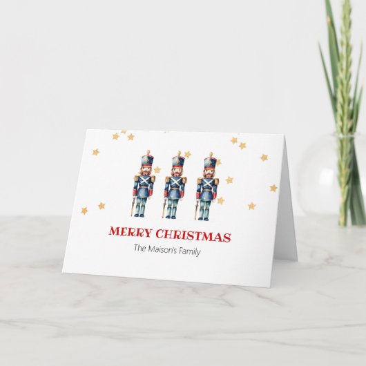 Rood & Blauw Notenkraker Vrolijk Kerstfeest Kaart (Voorkant)