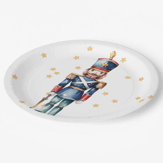 Rood & Blauw Notenkraker Vrolijk Kerstfeest Papieren Bordje (Gekanteld)