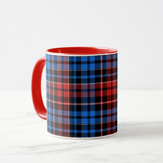 Rood Blauw Op Zwart Geruit Tartan Design Mok (Voorkant links)
