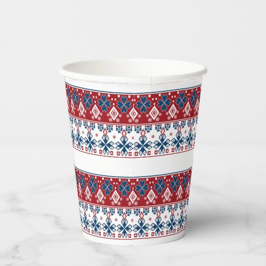 Rood blauw ornament papier beker (Rechts)