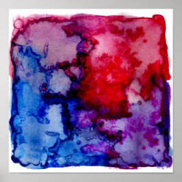 Rood Blauw Paarse Abstracte Waterverf Art Poster