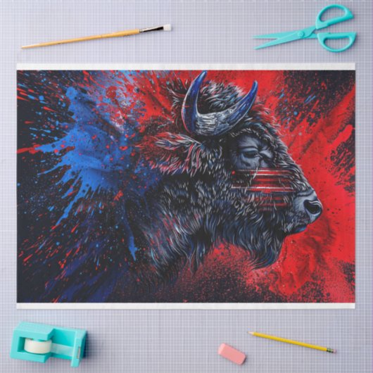Rood Blauw Patriottische Buffel Decoupage Tissuepapier (Craft)