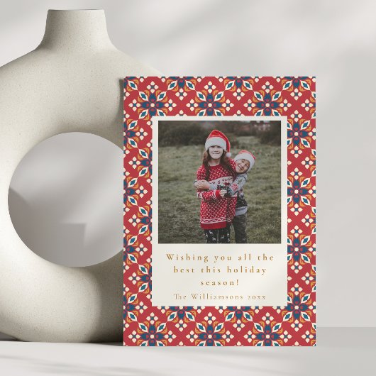 Rood Blauw Patroon Verticale Foto Kerstmis Feestdagenkaart