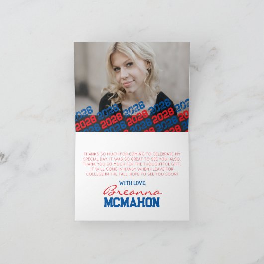 Rood & Blauw Paw Print Afstuderen 2 foto vouwen Bedankkaart (Binnen)