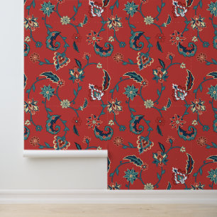 Rood & Blauw Perzisch Bloemen Patroon Behang