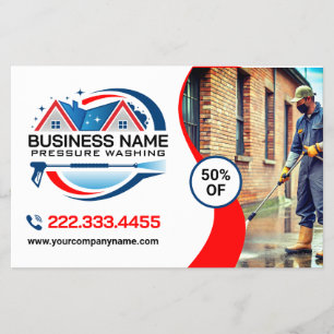 Rood Blauw Power Wash Huis Schoonmaak Diensten Flyer