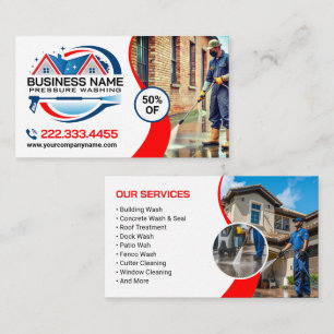 Rood Blauw Power Wash Huis Schoonmaak Diensten Visitekaartje