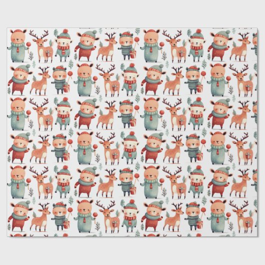 Rood Blauw Rendier Kerstmis Cadeaupapier (Vlak)