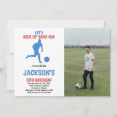 Rood blauw rond Voetbal met foto Kaart (Voorkant)