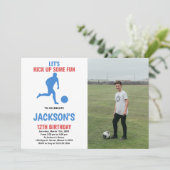 Rood blauw rond Voetbal met foto Kaart (Staand voorkant)