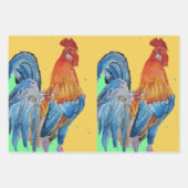 Rood Blauw Rooster Kip Waterverf Schilderij Inpakpapier Vel (Voorkant 3)