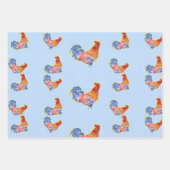 Rood Blauw Rooster Kip Waterverf Schilderij Inpakpapier Vel (Voorkant 2)