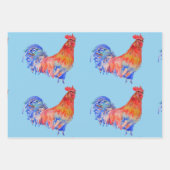 Rood Blauw Rooster Kip Waterverf Schilderij Inpakpapier Vel (Voorkant)