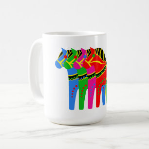 Rood/blauw/roze/groen Noords Folk Dala paard Koffiemok