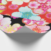 Rood Blauw Roze Japans Kimono Bloemen Decoupage Cadeaupapier (Hoek)
