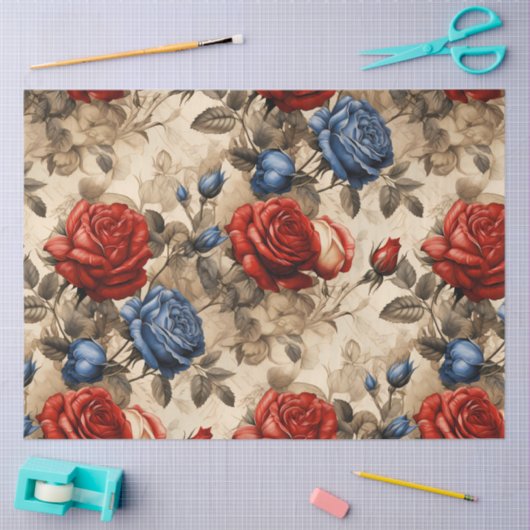 Rood & Blauw Rozen  Geïnspireerd Decoupage Tissuepapier (Craft)