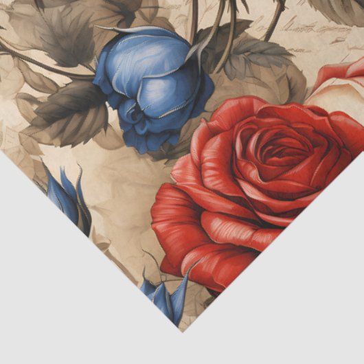 Rood & Blauw Rozen  Geïnspireerd Decoupage Tissuepapier (Detail)