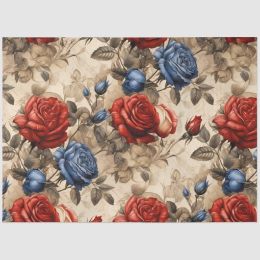 Rood & Blauw Rozen  Geïnspireerd Decoupage Tissuepapier (Voorkant)