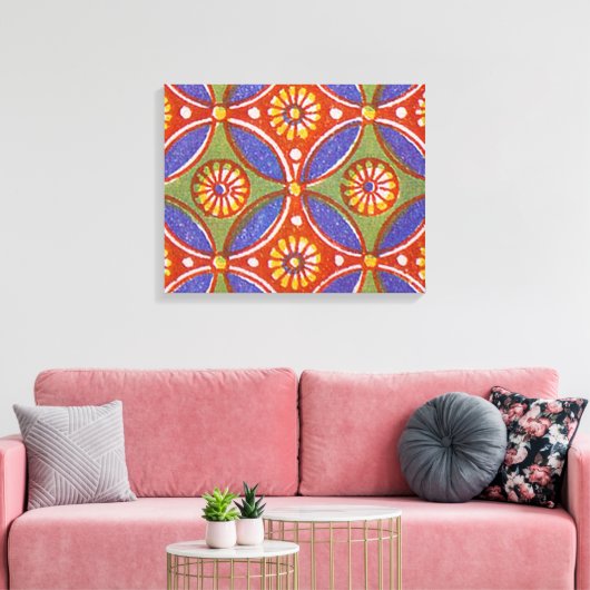 Rood Blauw Rustieke Kleurrijke Cirkel Egypte Art P Canvas Afdruk (Insitu (Woonkamer))
