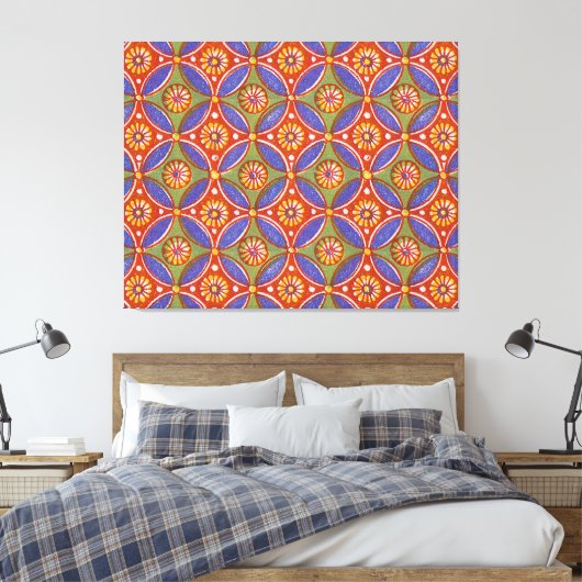 Rood Blauw Rustieke Kleurrijke Cirkel Egypte Art P Canvas Afdruk (Insitu (Slaapkamer))