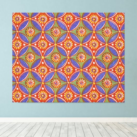 Rood Blauw Rustieke Kleurrijke Cirkel Egypte Art P Canvas Afdruk (Insitu (Houten vloer))