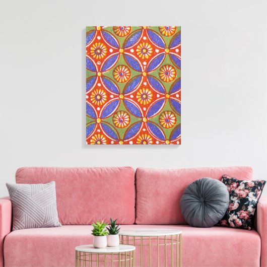 Rood Blauw Rustieke Kleurrijke Cirkel Egypte Art P Canvas Afdruk (Insitu (Woonkamer))