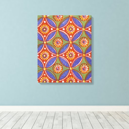 Rood Blauw Rustieke Kleurrijke Cirkel Egypte Art P Canvas Afdruk (Insitu (Houten vloer))
