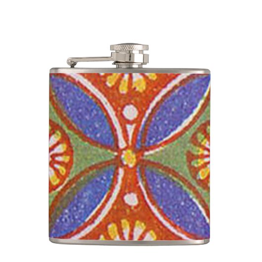 Rood Blauw Rustieke Kleurrijke Cirkel Egypte Art P Heupfles (Voorkant)