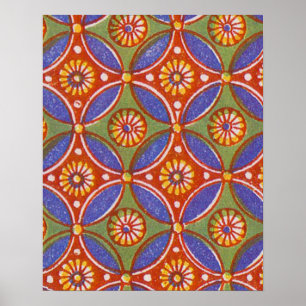 Rood Blauw Rustieke Kleurrijke Cirkel Egypte Art P Poster
