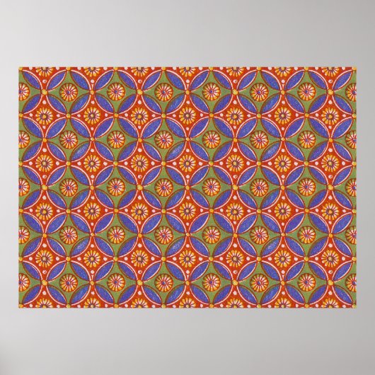 Rood Blauw Rustieke Kleurrijke Cirkel Egypte Art P Poster (Voorkant)
