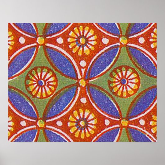 Rood Blauw Rustieke Kleurrijke Cirkel Egypte Art P Poster (Voorkant)