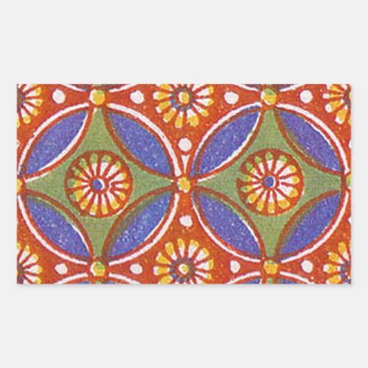 Rood Blauw Rustieke Kleurrijke Cirkel Egypte Art P Rechthoekige Sticker (Voorkant)