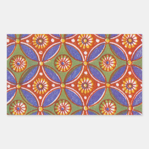 Rood Blauw Rustieke Kleurrijke Cirkel Egypte Art P Rechthoekige Sticker
