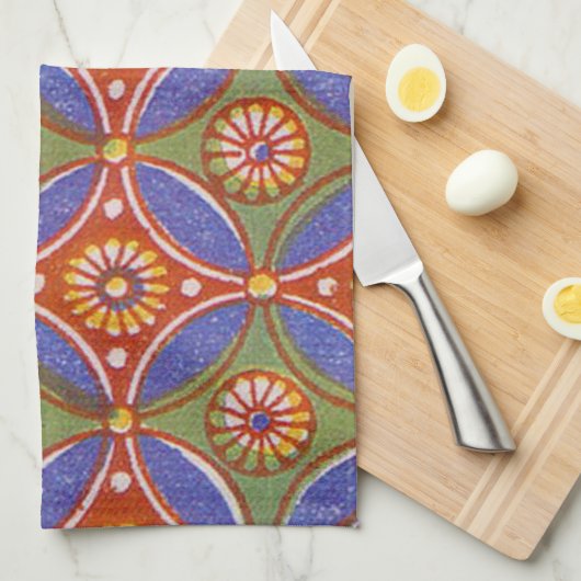 Rood Blauw Rustieke Kleurrijke Cirkel Egypte Art P Theedoek (Quarter Fold)