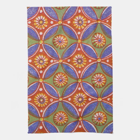 Rood Blauw Rustieke Kleurrijke Cirkel Egypte Art P Theedoek (Verticaal)