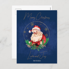 Rood Blauw Santa Elegant Retro Vintage Kerstmis Feestdagenkaart