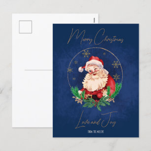 Rood Blauw Santa Elegant Retro Vintage Kerstmis Feestdagenkaart