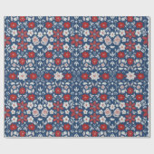 Rood & Blauw Scandinavische Winter Blooms Cadeaupapier (Vlak)