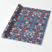 Rood & Blauw Scandinavische Winter Blooms Cadeaupapier (Uitgerold)