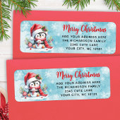 Rood Blauw Schattigee Pinguïn Gepersonaliseerde Ke Etiket