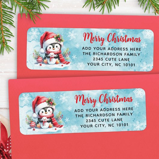 Rood Blauw Schattigee Pinguïn Gepersonaliseerde Ke Etiket