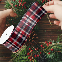 Rood Blauw Schotse Ruit Patroon Festive Kerstmis Satijnen Lint