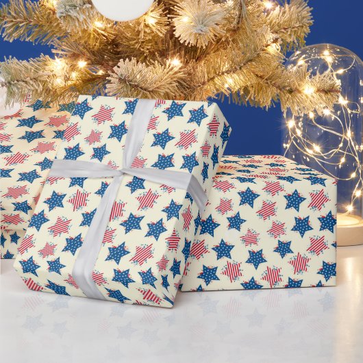 Rood Blauw Ster Geschenkverpakkings Papier (Feestdagen)